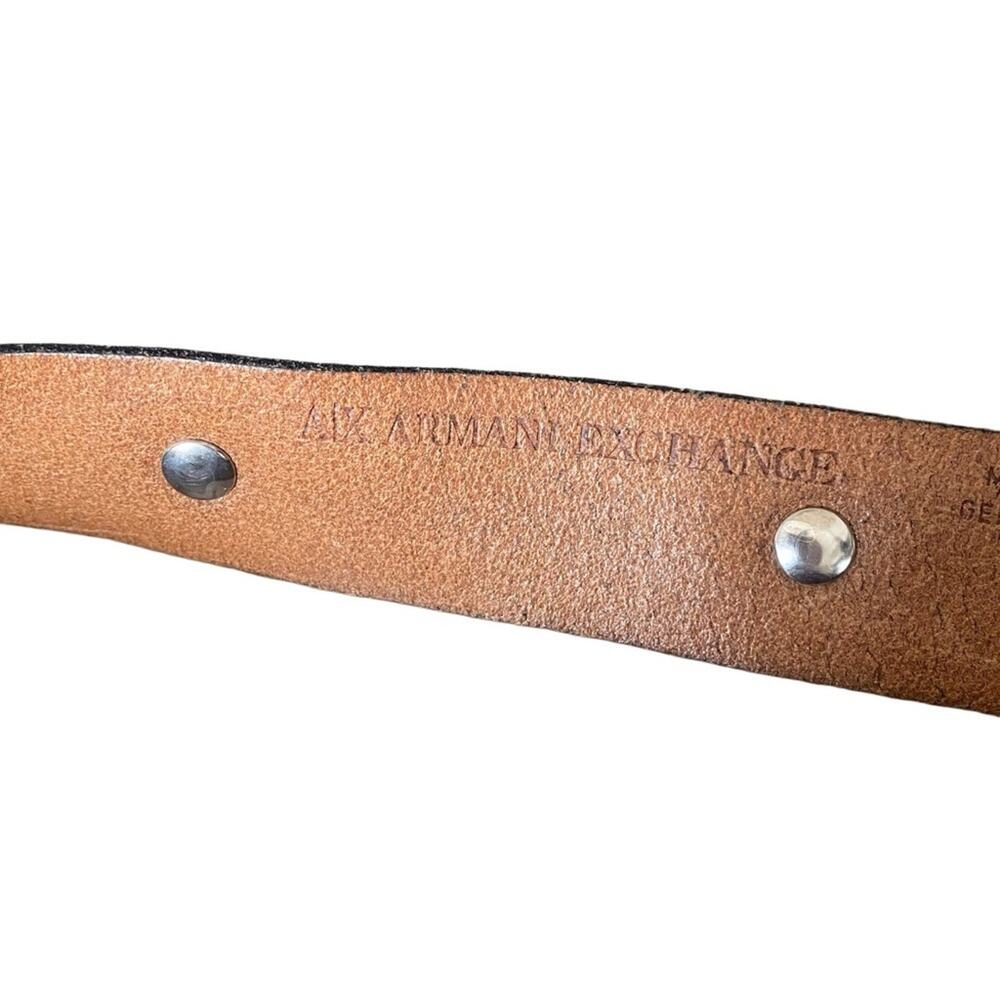 Armani Exchange Brown Leather Waist Belt Canvas Silver Loops size medium - Picture 3 of 5